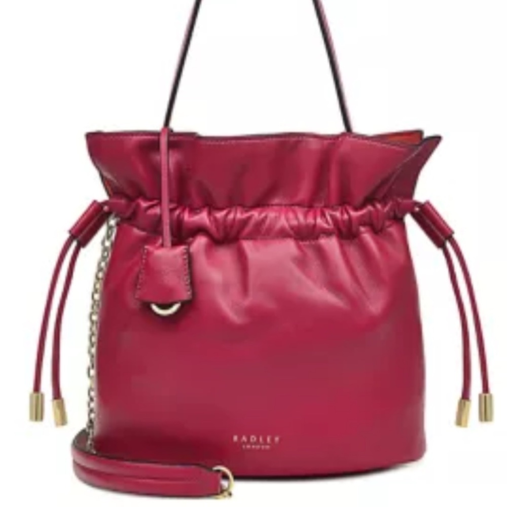 🔴⬇️ RADLEY LONDON smooth calf leather pink bucket bag crossbody
